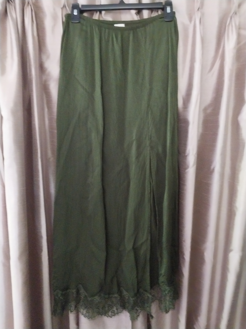 aerie Olive Green Maxi Skirt with Lace Hem